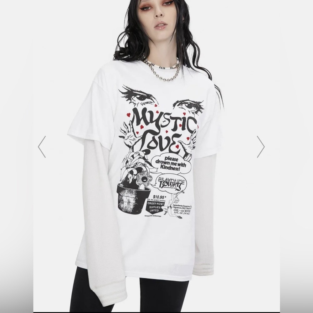 Bowery  BOW3RYX PLAYDUDE WHITE MYSTIC LOVE GRAPHIC TEE Sz  S